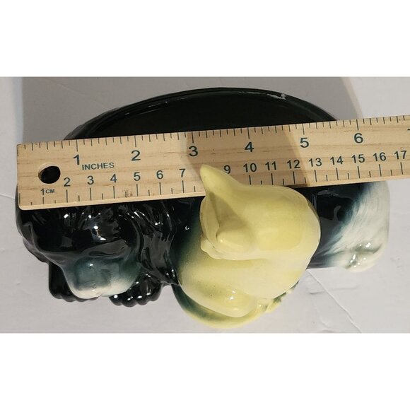 VTG MCM Ceramic Dog & Cat Planter Figurine 7X5" Tall Black & Yellow Design - Picture 7 of 8